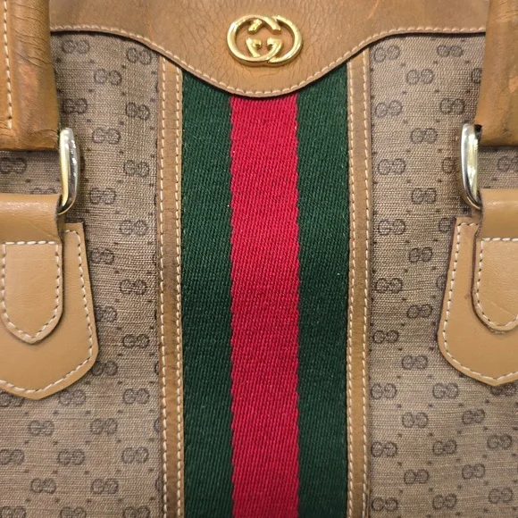 GUCCI - Vintage GG Supreme Boston Bag in Tan, PVC & Leather, with Sherry Line - Picture 4 of 17